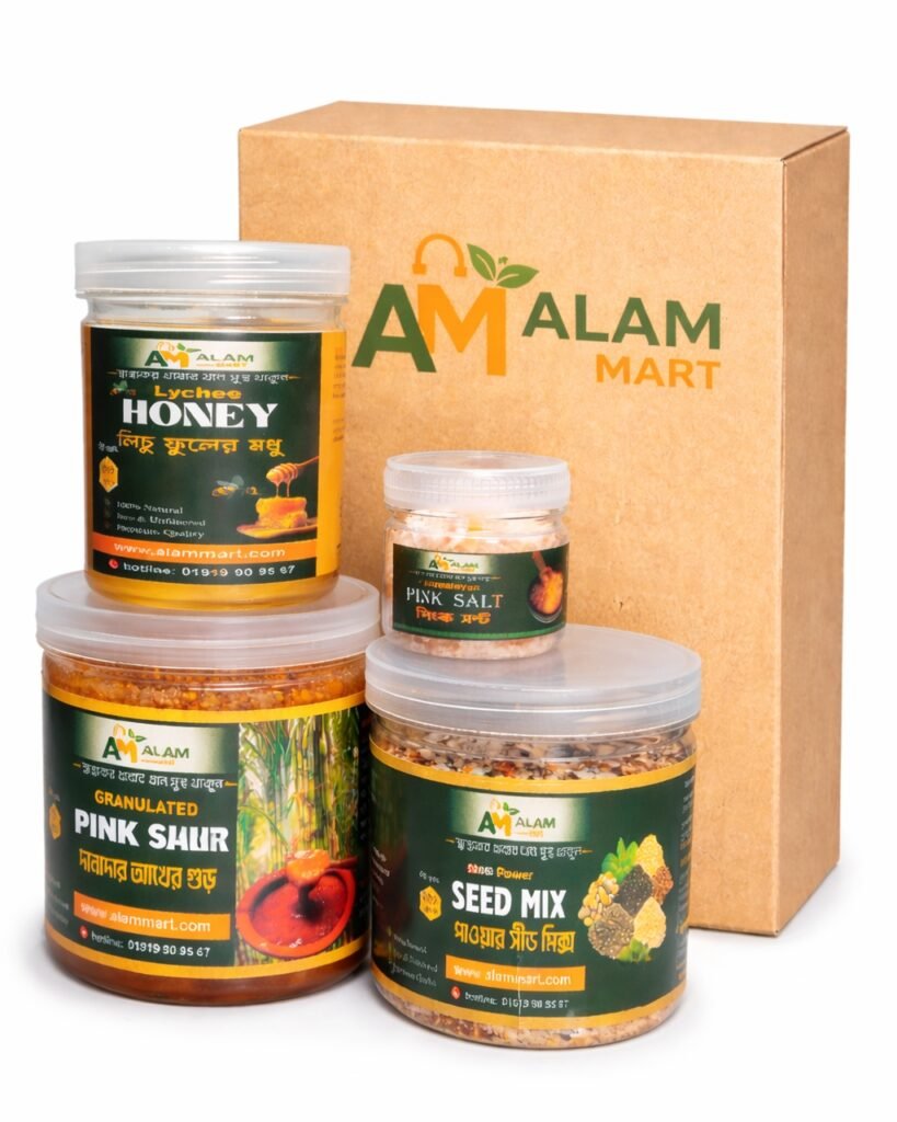 সিড মিক্স, লিচু ফুলের মধু এবং আখের দানাদার গুড়ের কম্বো। (Alam Mart Special Combo Pack)